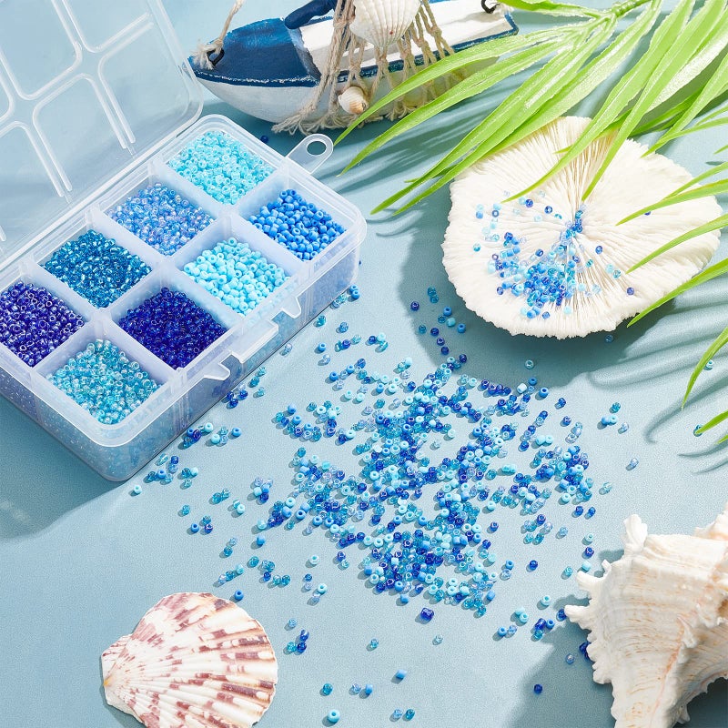 PH PandaHall 8000pcs 2mm Blue Seed Beads, Craft Glass Beads Pony Waist Bead 12/0 Mini Spacer Bead for Friendship Bracelet Making Summer Ocean Sea Seaside Beading Weaving - Image 5